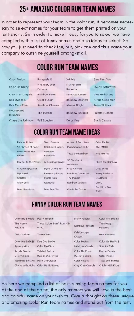25+ Amazing Color Run Team Names | Running Team Names