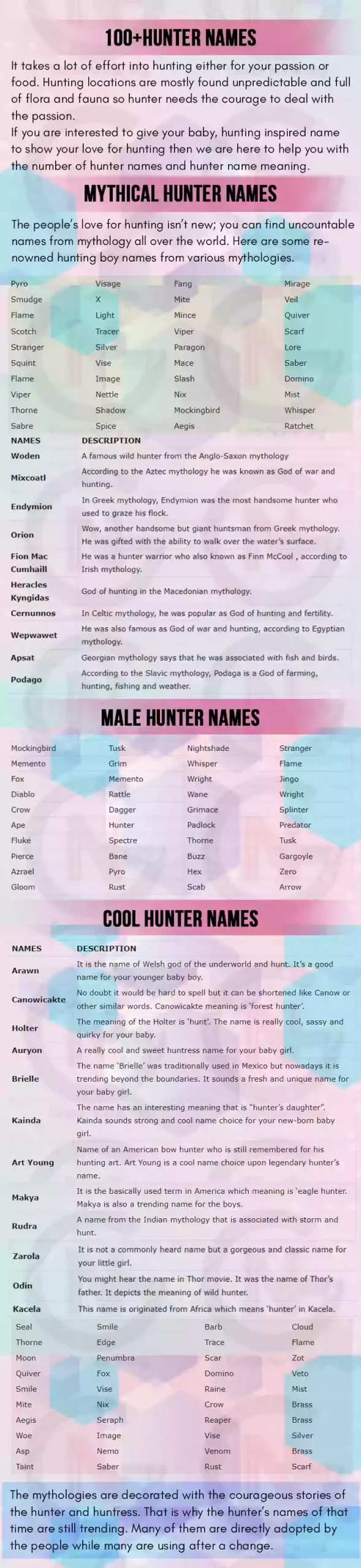 100+HUNTER NAMES