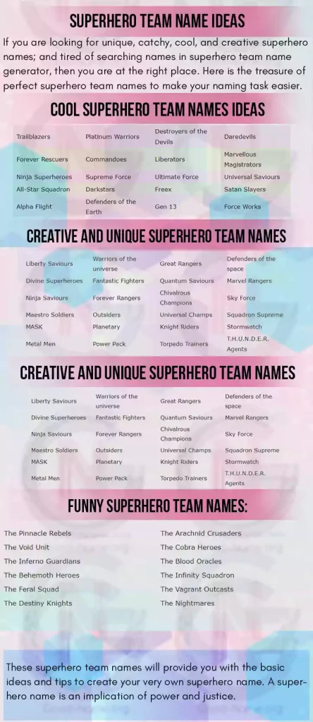 Superhero Team Names Ideas